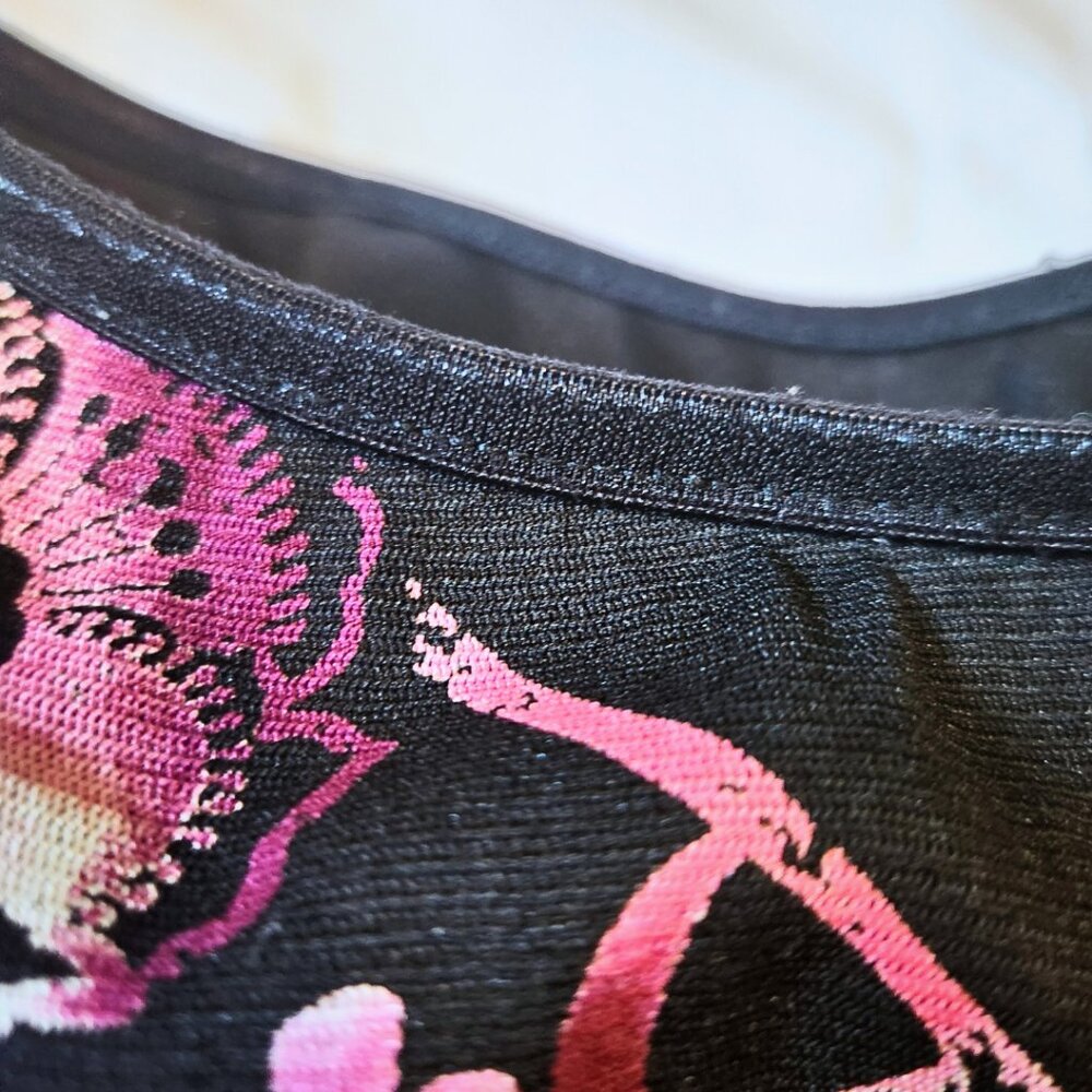 Wrapper Y2K Black & Pink Floral A-Line Knee-Length Skirt Size M - Picture 2 of 7